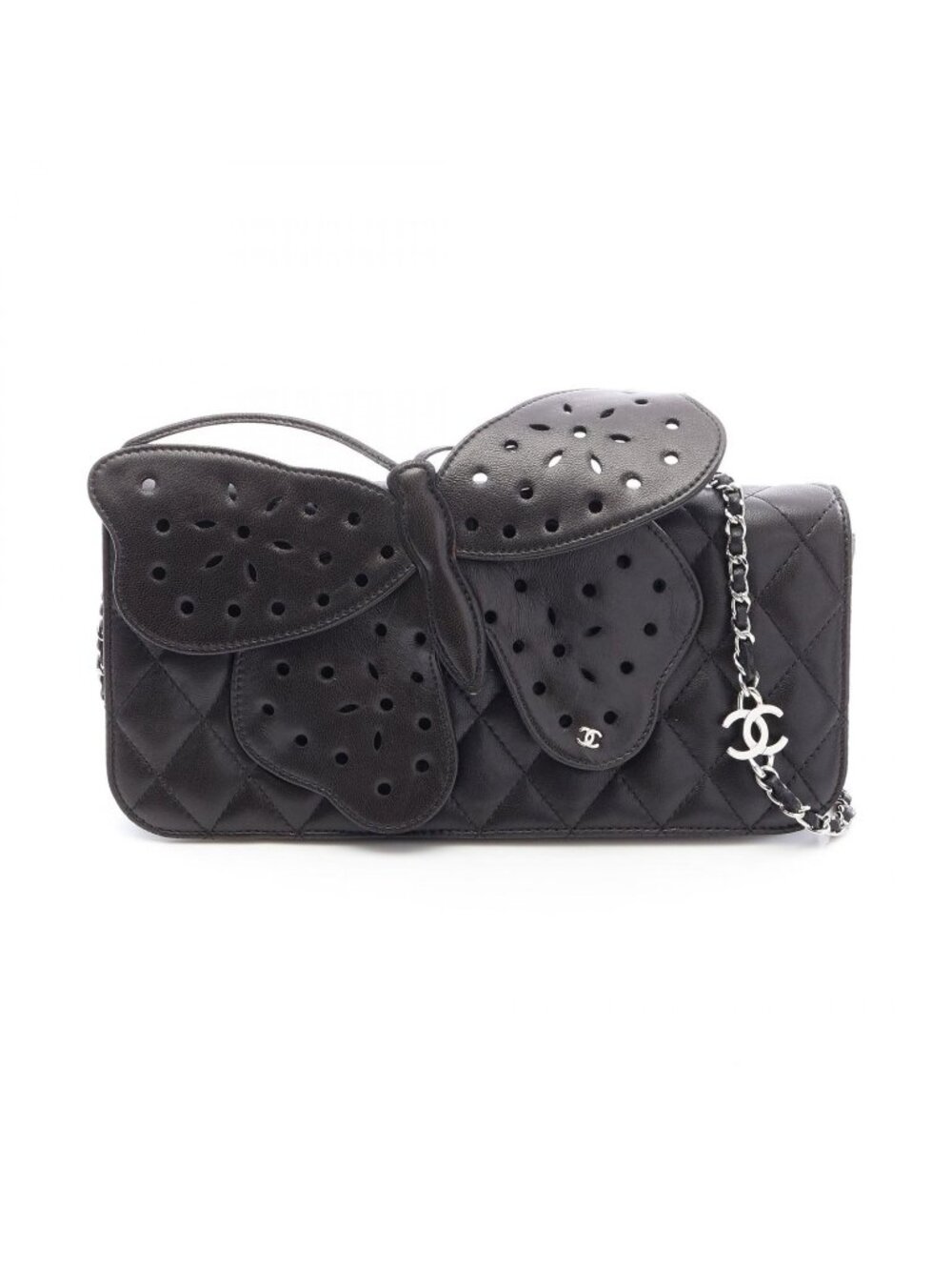 Chanel Shoulder Bag Quilted Butterfly Black Lambskin Chain